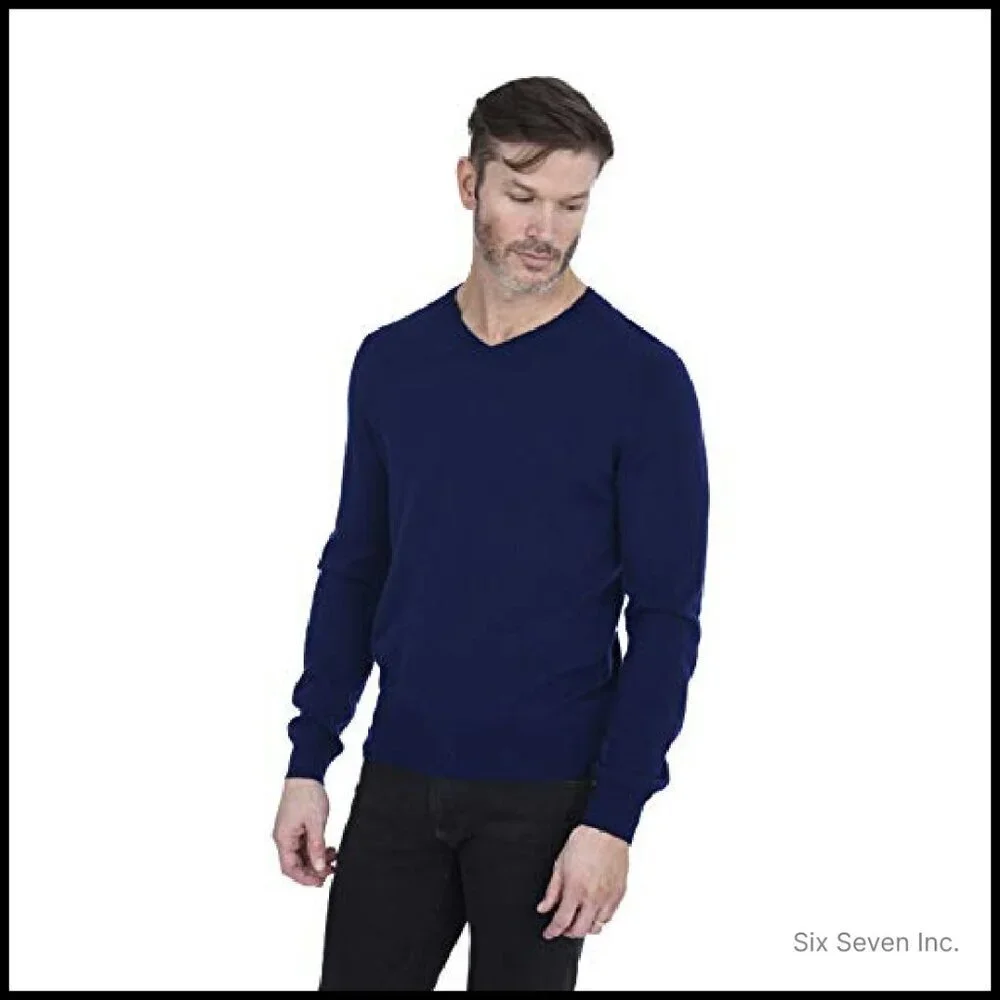 Men's V-Neck Cashmere Sweater Classic Pullover Long Sleeve Elegant Minimal